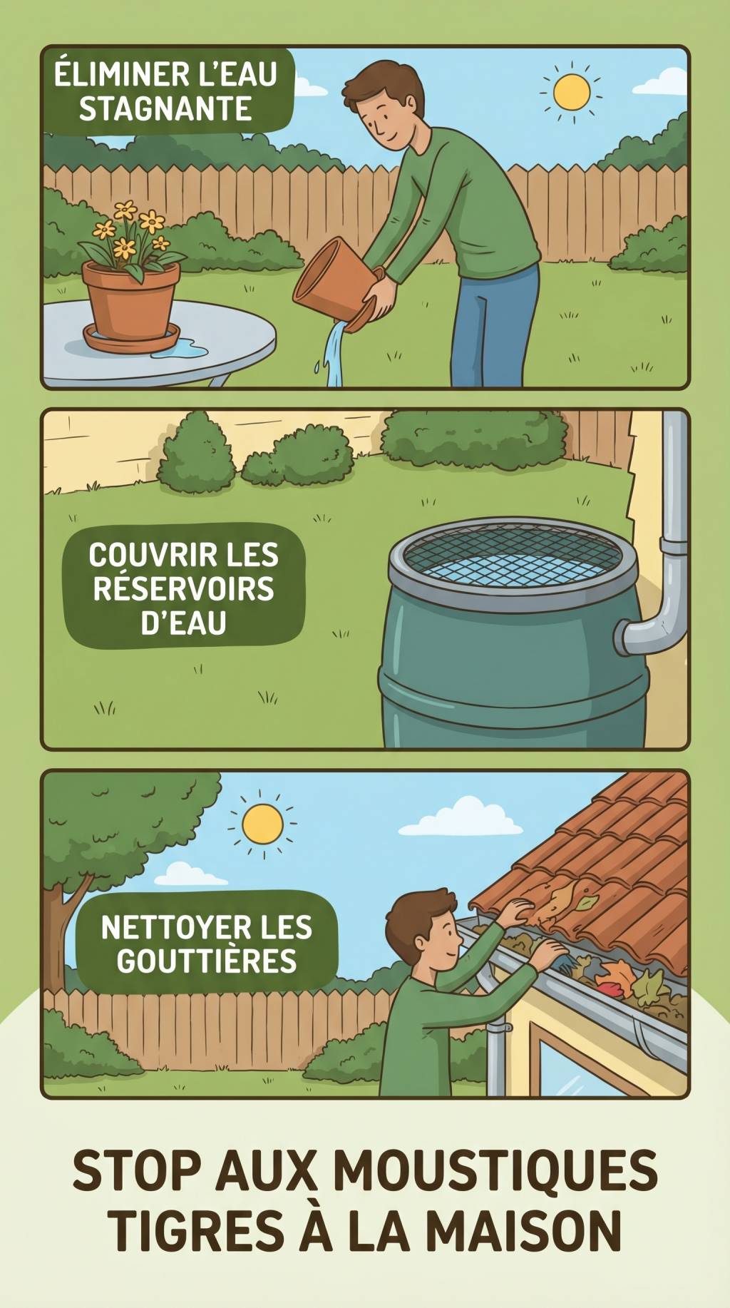 Gestes pour limiter le développement des moustiques tigres autour de la maison